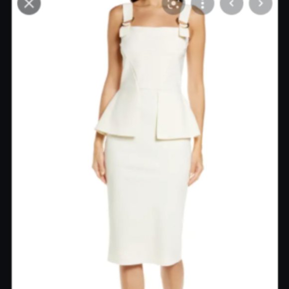 CHIARA BONI LA PETITE ROBE TORQUATA PEPLUM D-RING CREAM SHEATH DRESS 44 IT/ 8 US - Picture 3 of 6